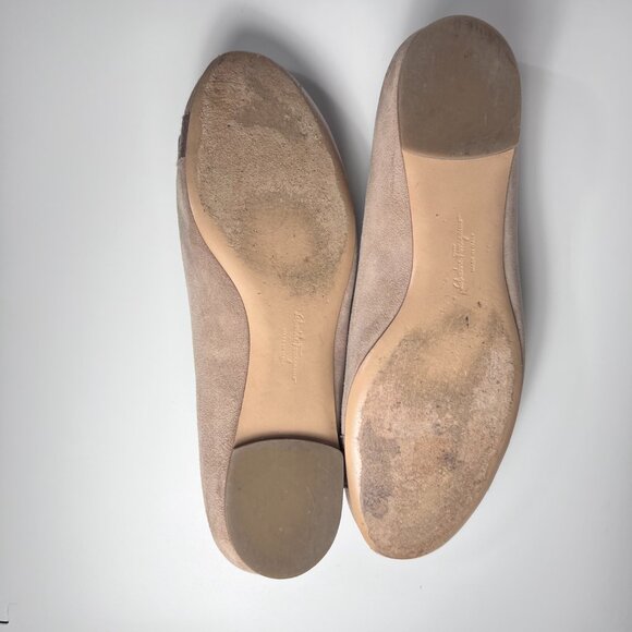 SALVATORE FERRAGAMO Varina Ballet Flat Suede Beige Woman 9.5 - Picture 11 of 12